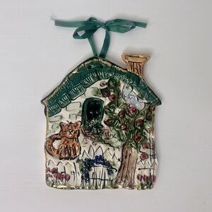 Blue Sky 🏡 Ceramic Cottage House With Cat Wall Hanging Cottagecore Home Decor